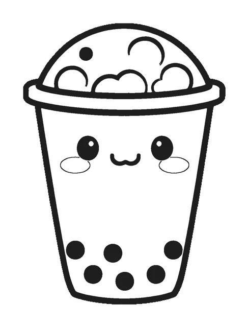 Boba Tea Cup paper squishy template, black and white coloring version