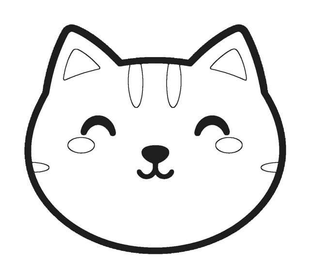 Cat Face paper squishy template, black and white coloring version