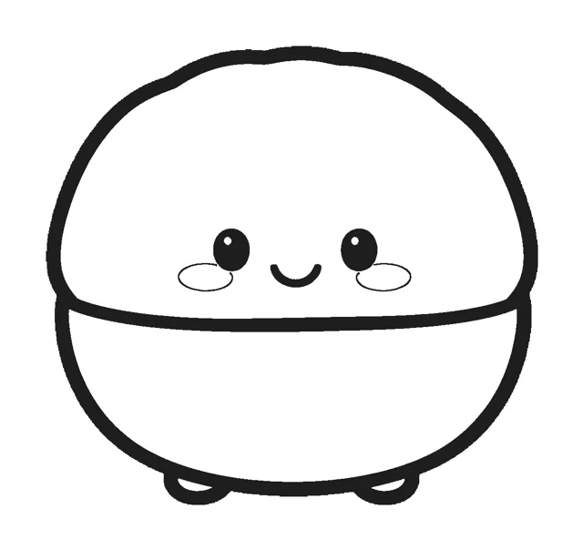 Dumpling paper squishy template, black and white coloring version
