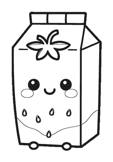 Strawberry Milk Carton paper squishy template, black and white coloring version